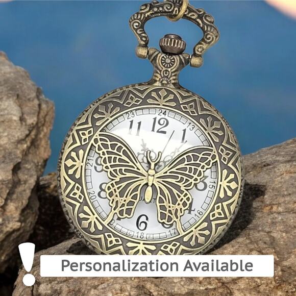 Elegant Butterfly Pocket Watch – Pendant Necklace Inspired by Nature’s Beauty - Picture 1 of 9